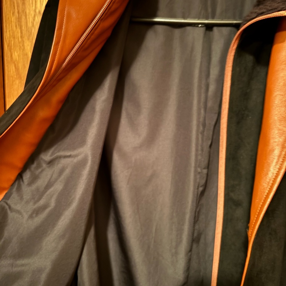 Men's Black Suede Coat with Brown Leather Trim - Picture 4 of 7